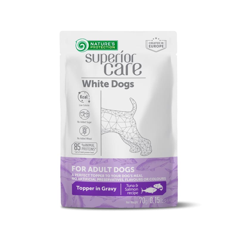 NATURE`S PROTECTION SUPERIOR DOG WHITE konservi suņiem Tuncis, lasis 70g